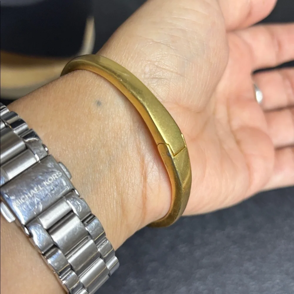 Madewell Pink Fringe Hinge Gold Tone Cuff Bangle Bracelet Jewelry Boho